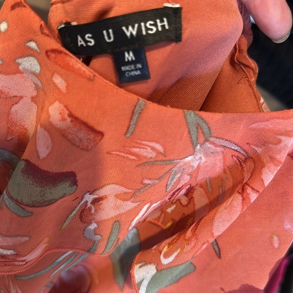 As U Wish terracotta/sage elastic waistband lined hi low maxi dress size M - Picture 2 of 3